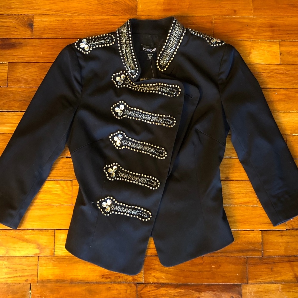 bebe Black-Bejeweled Military Blazer